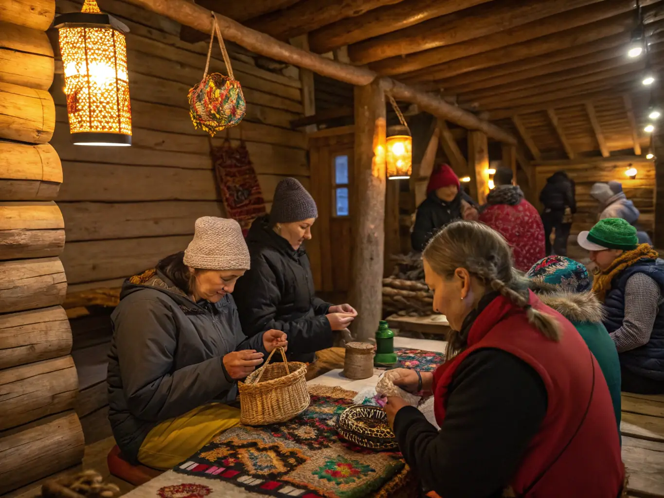 A photograph showcasing a traditional craft workshop, with artisans demonstrating their skills to community members, highlighting our efforts in cultural heritage preservation.